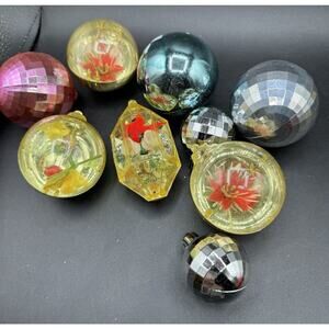 9 Vintage Jewelbrite Diorama Disco Ball Plastic Christmas Ornaments Lot -S1W